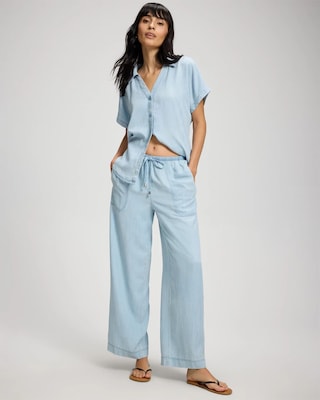 Chambray Relaxed Wide-Leg Pants | Soma